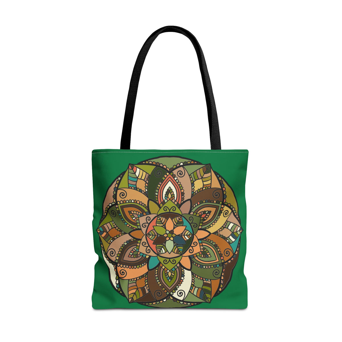 Boho Mandala Tote Bag — Green Floral Pattern AOP Shopper
