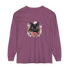 Black Cat Floral Watercolor Long Sleeve T-Shirt with intricate hand-painted design