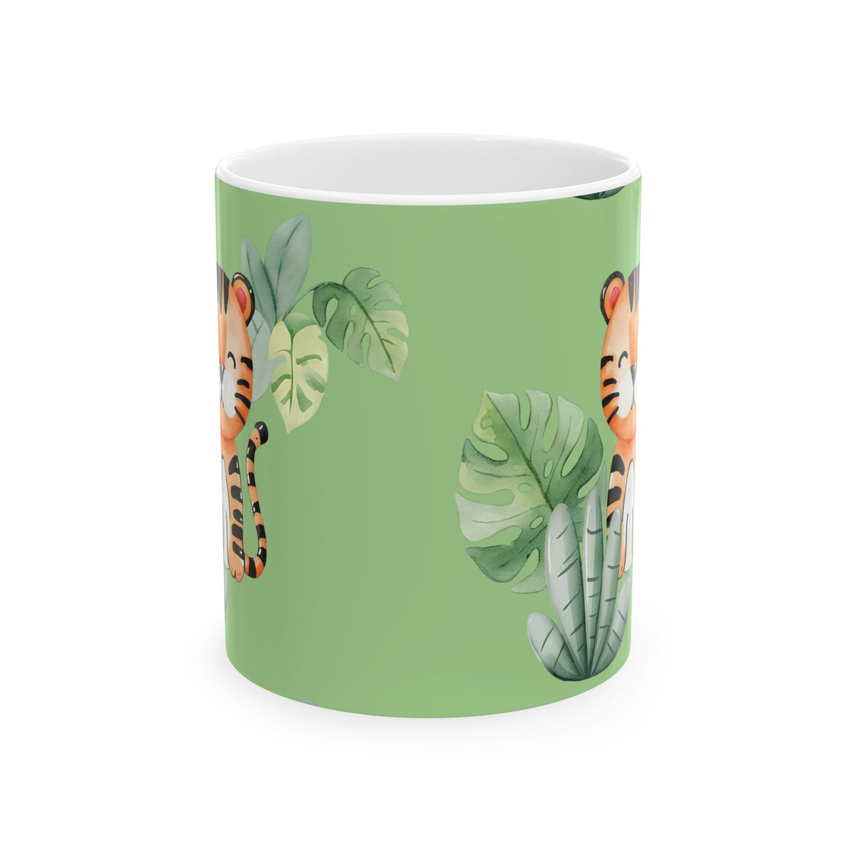 Green Jungle Tiger Ceramic Mug – Cute Tropical Animal Coffee Cup (11oz & 15oz)