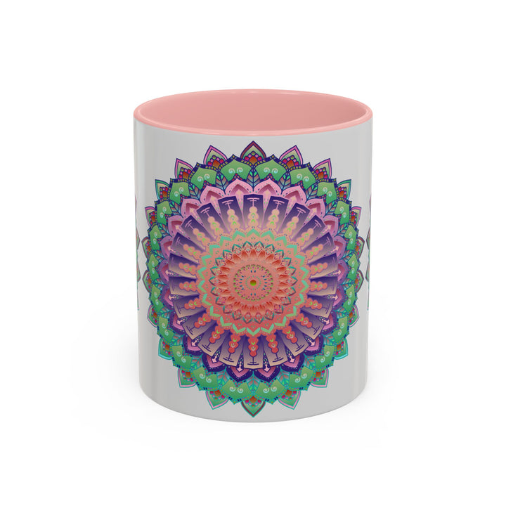 A beautiful ceramic mug featuring a colorful floral mandala design