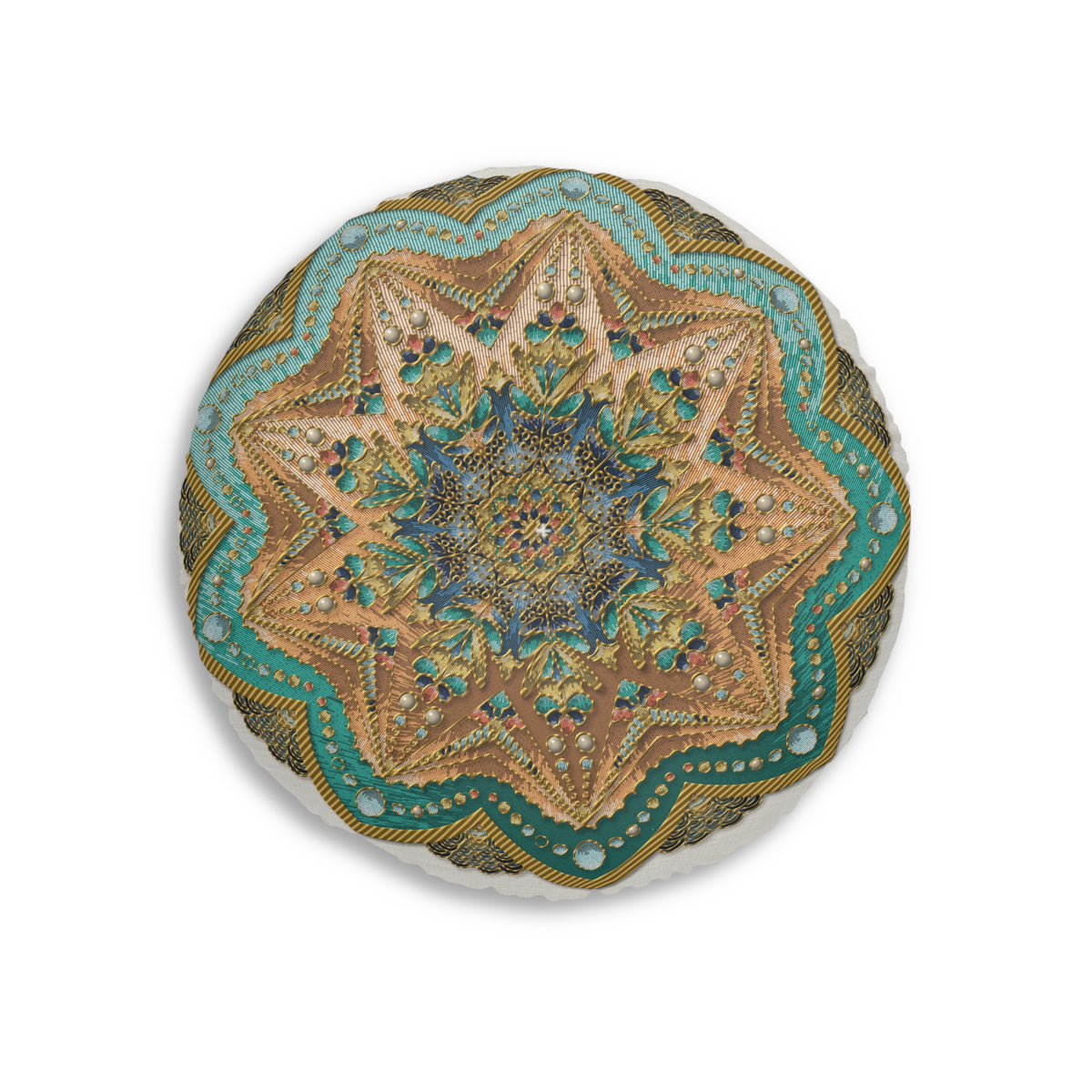 Cuscino da pavimento trapuntato Mandala – Cuscino rotondo da meditazione in stile boho