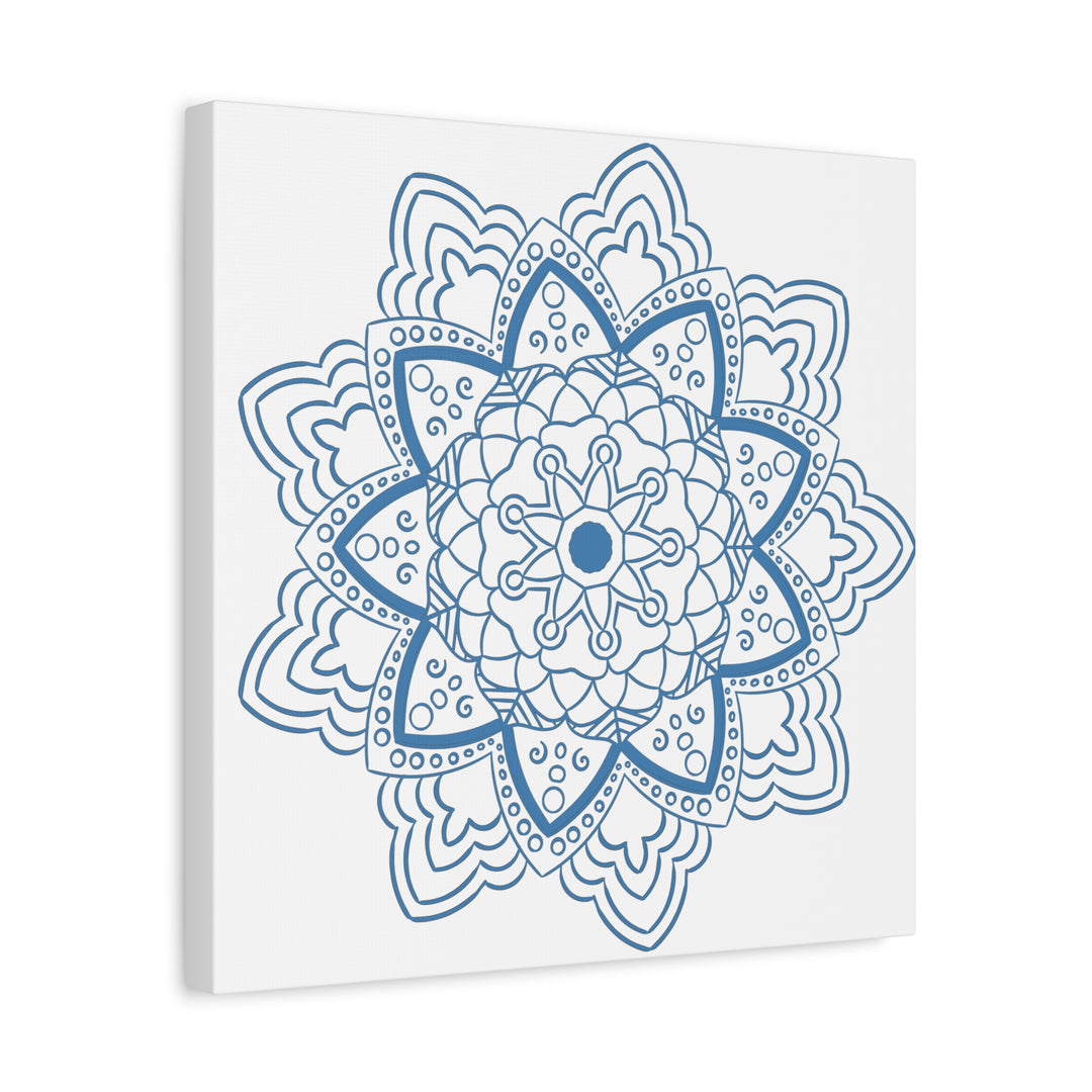 Handmade Mandala Art - Steel Blue Mandala Design Wall Art on Matte Canvas, Stretched to 125 inches for a stunning and unique home decor piece