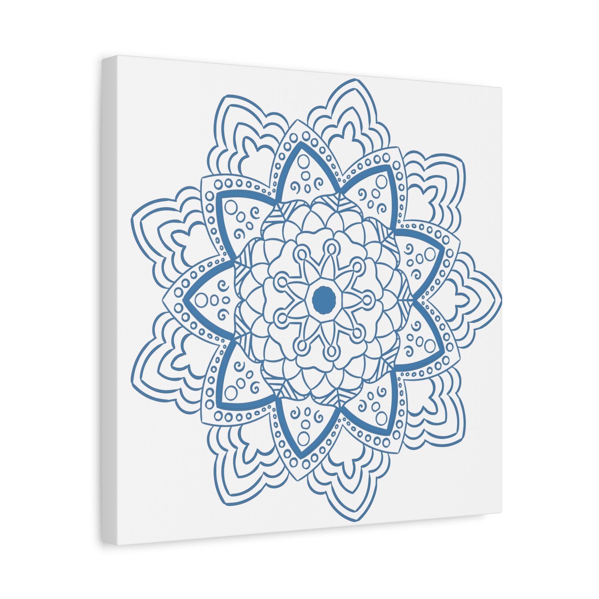 Handmade Mandala Art - Steel Blue Mandala Design Wall Art on Matte Canvas, Stretched to 125 inches for a stunning and unique home decor piece