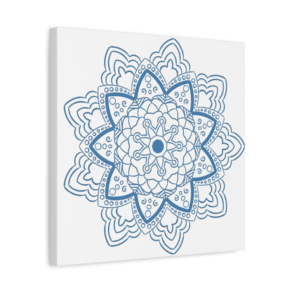 Handmade Mandala Art - Steel Blue Mandala Design Wall Art on Matte Canvas, Stretched to 125 inches for a stunning and unique home decor piece