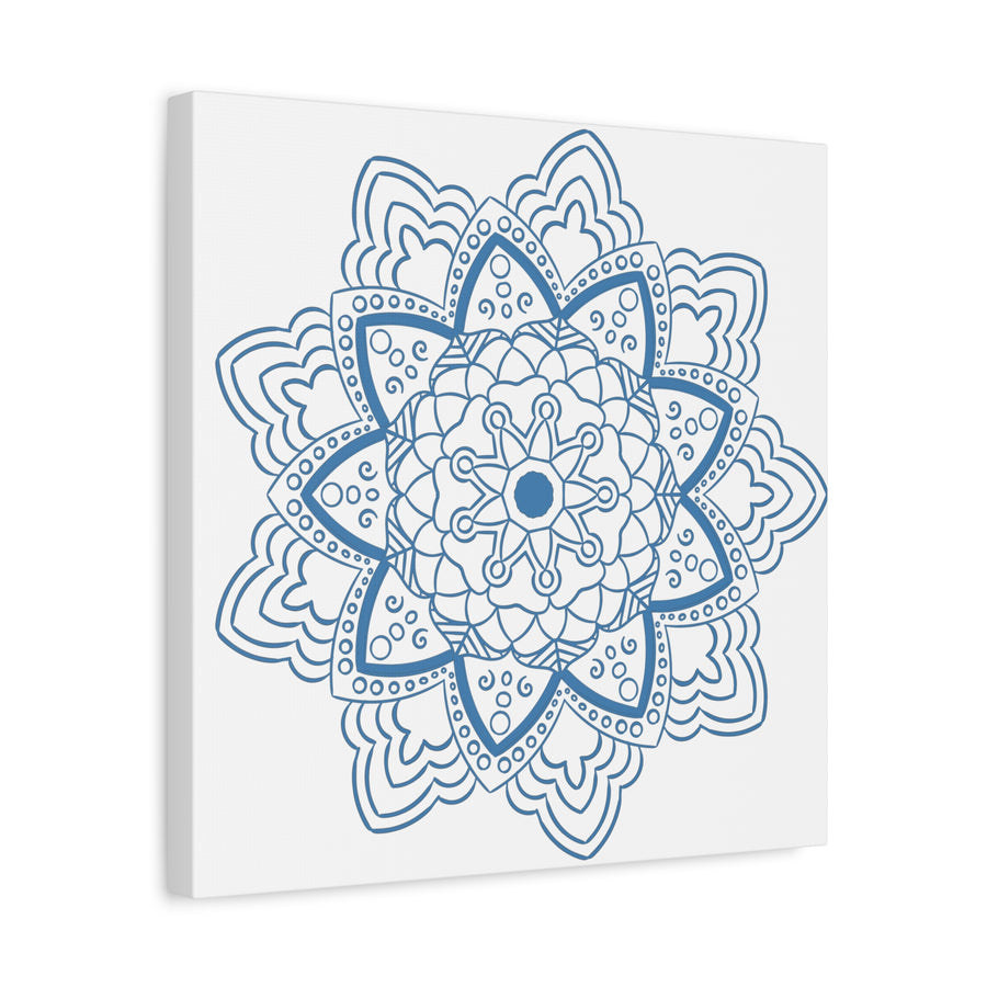 Handmade Mandala Art - Steel Blue Mandala Design Wall Art on Matte Canvas, Stretched to 125 inches for a stunning and unique home decor piece