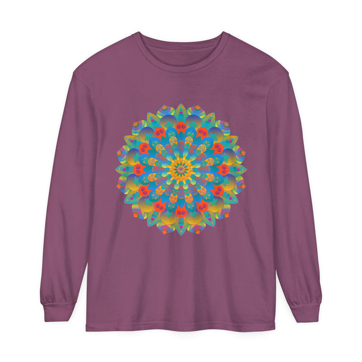 Vibrant mandala long sleeve t-shirt in blue and pink