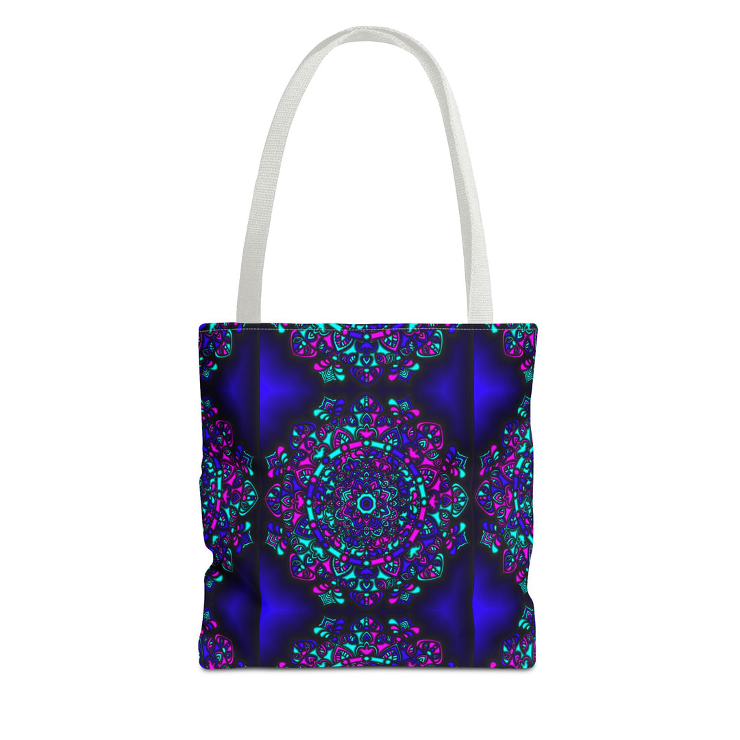 Kaleidoscope Mandala Tote Bag — Vibrant Neon Floral Pattern
