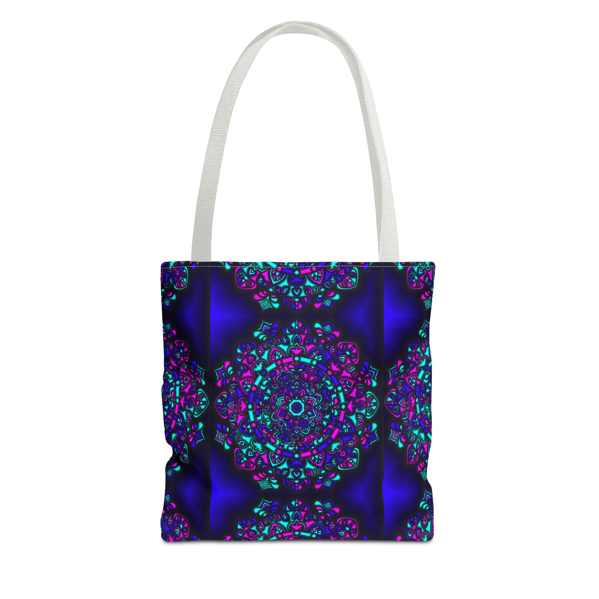 Kaleidoscope Mandala Tote Bag — Vibrant Neon Floral Pattern