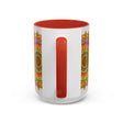 A vibrant and intricate mandala art mug with a colorful floral design