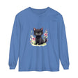 A white t-shirt featuring a playful kitten surrounded by delicate watercolor florals