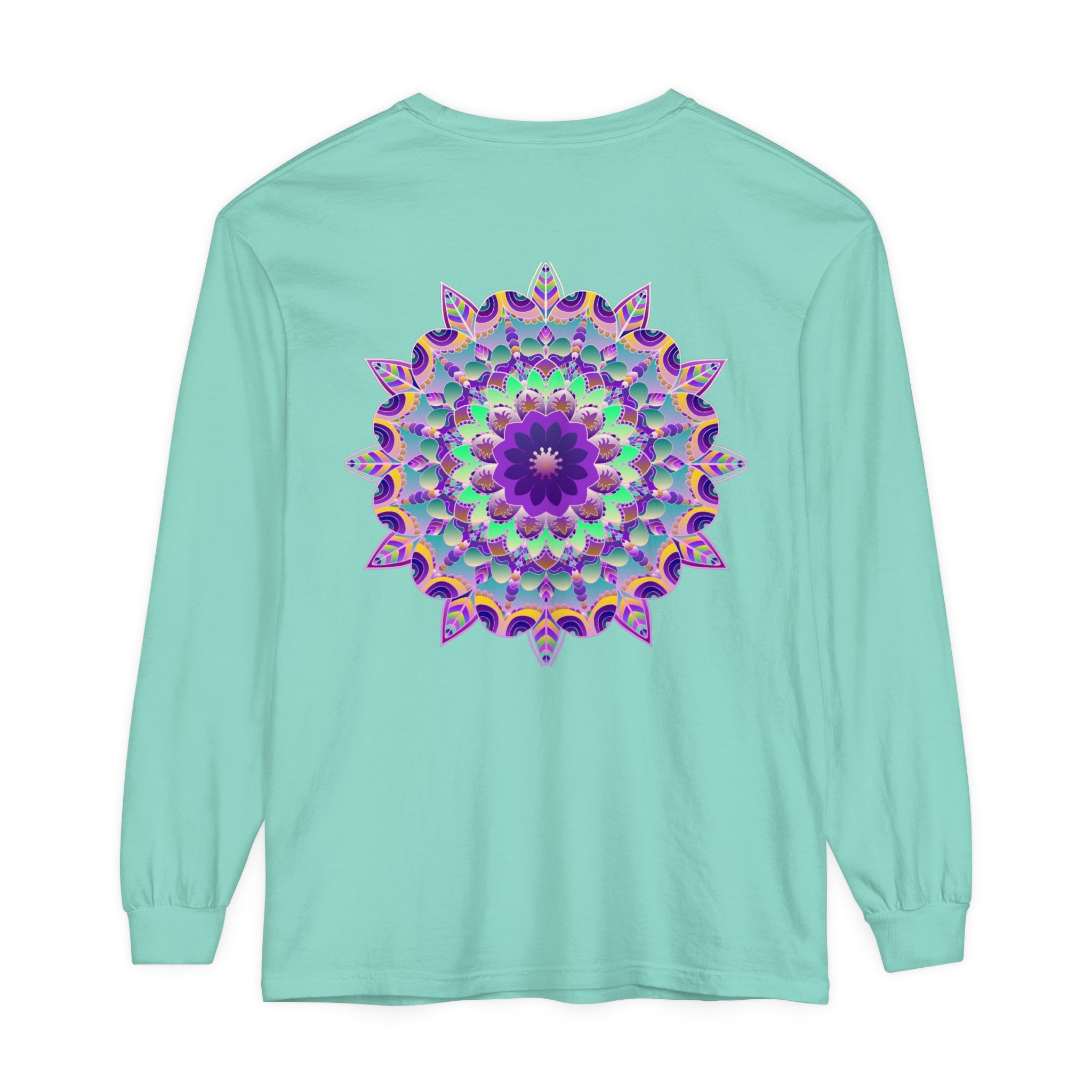 Colorful mandala design long sleeve t-shirt perfect for psychedelic fashion lovers
