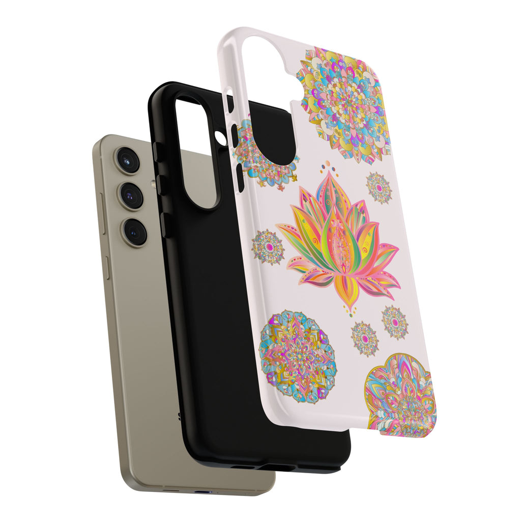 A light pink lotus flower mandala design phone case for protection and style