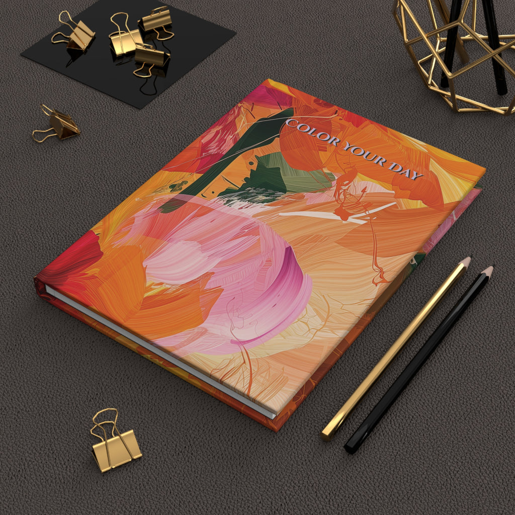 Abstraktes Notizbuch mit fließenden Pinselstrichen – Lebendige Blumen-, Orange-, Rosa- und Grüntöne