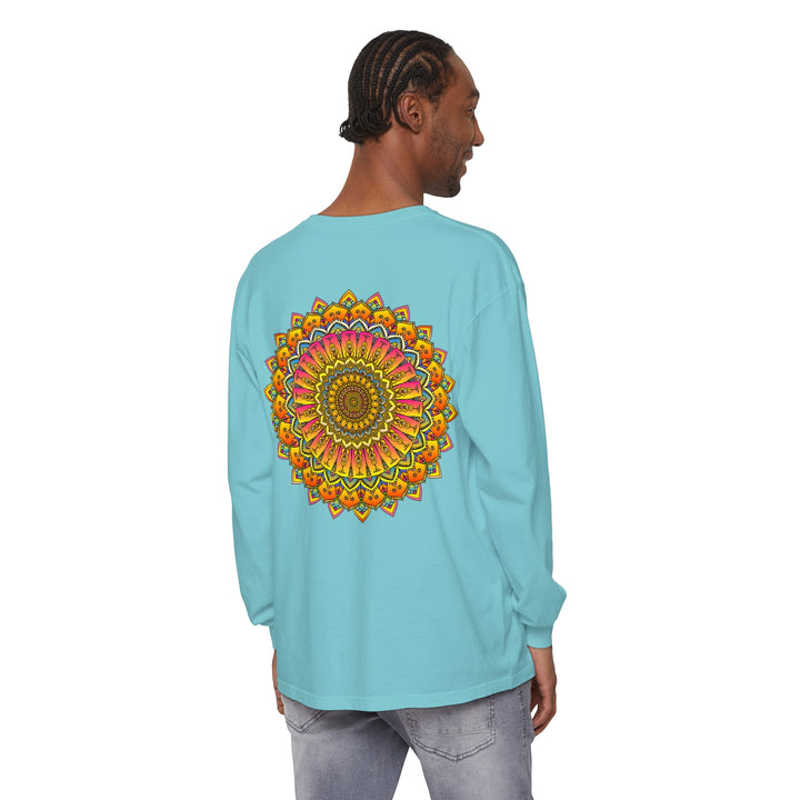 Stylish unisex long sleeve t-shirt with eye-catching and vibrant mandala print