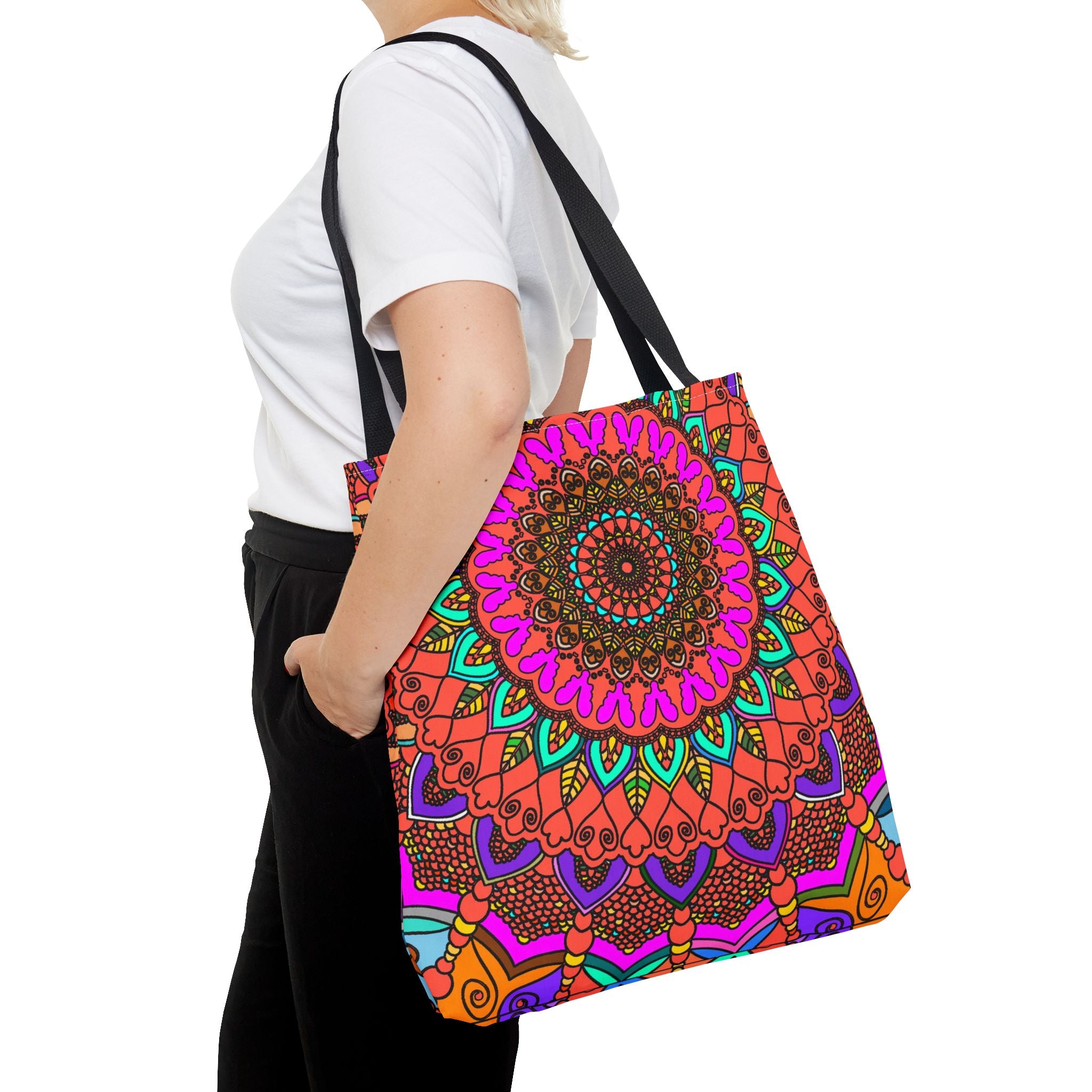 Borsa tote con mandala colorati – Stampa all-over in stile boho psichedelico