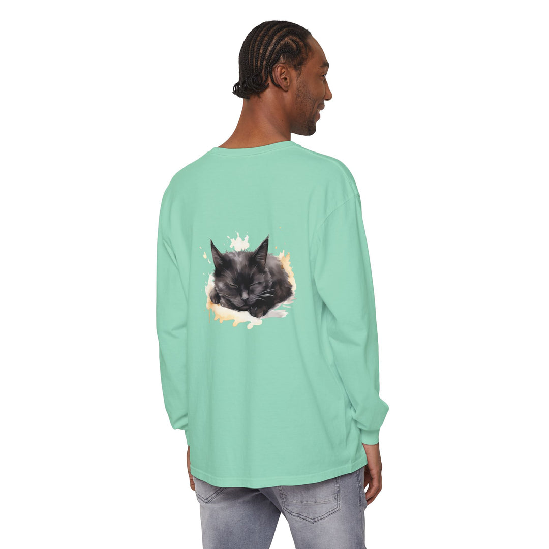 Langarm-T-Shirt mit Aquarellmotiv „Schlafende Katze“
