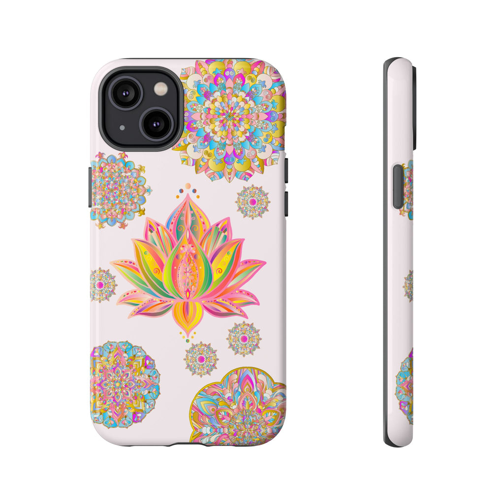 Light pink phone case with a beautiful lotus flower mandala design