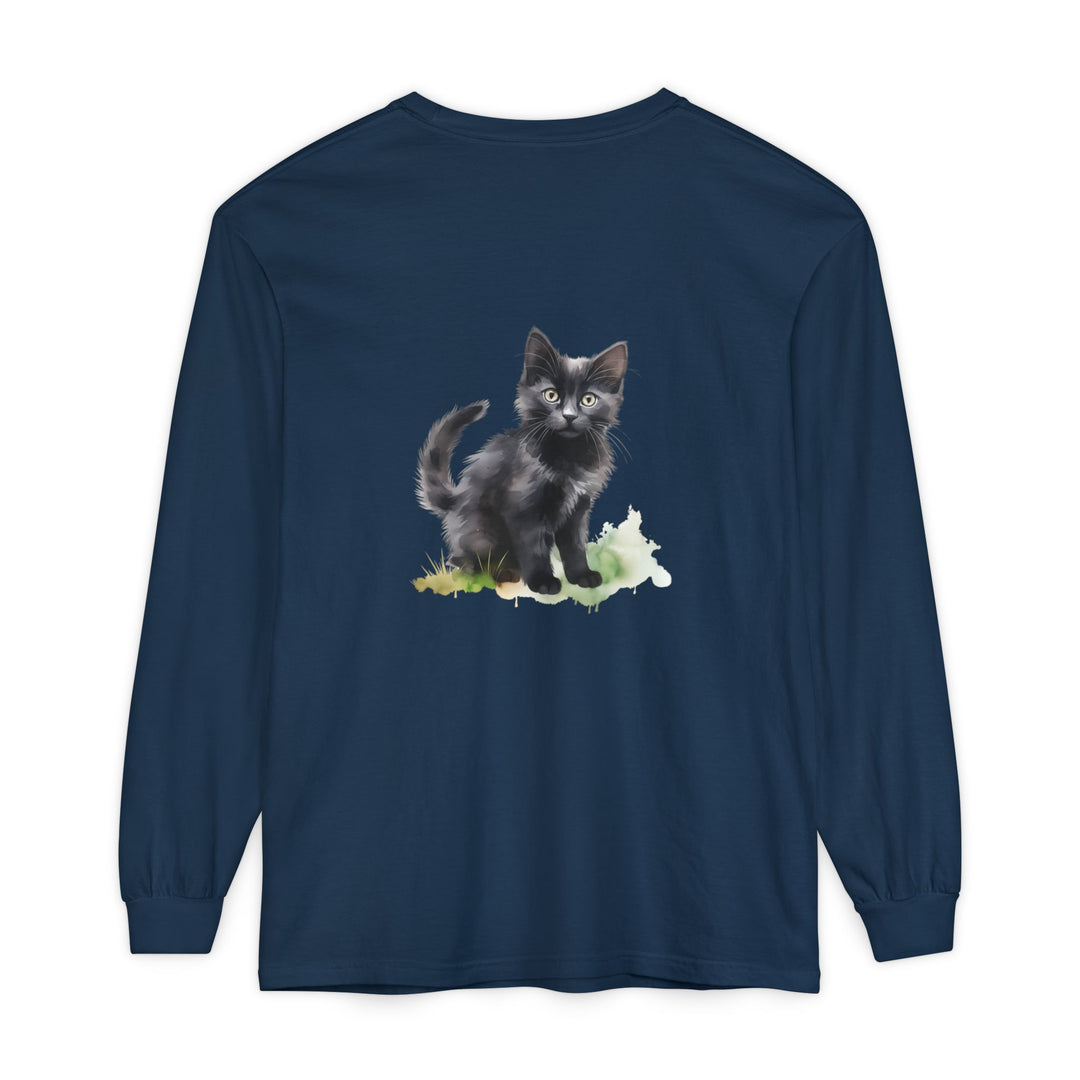 Schwarze Katze Aquarell Langarmshirt