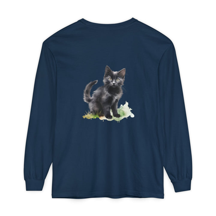 Schwarze Katze Aquarell Langarmshirt