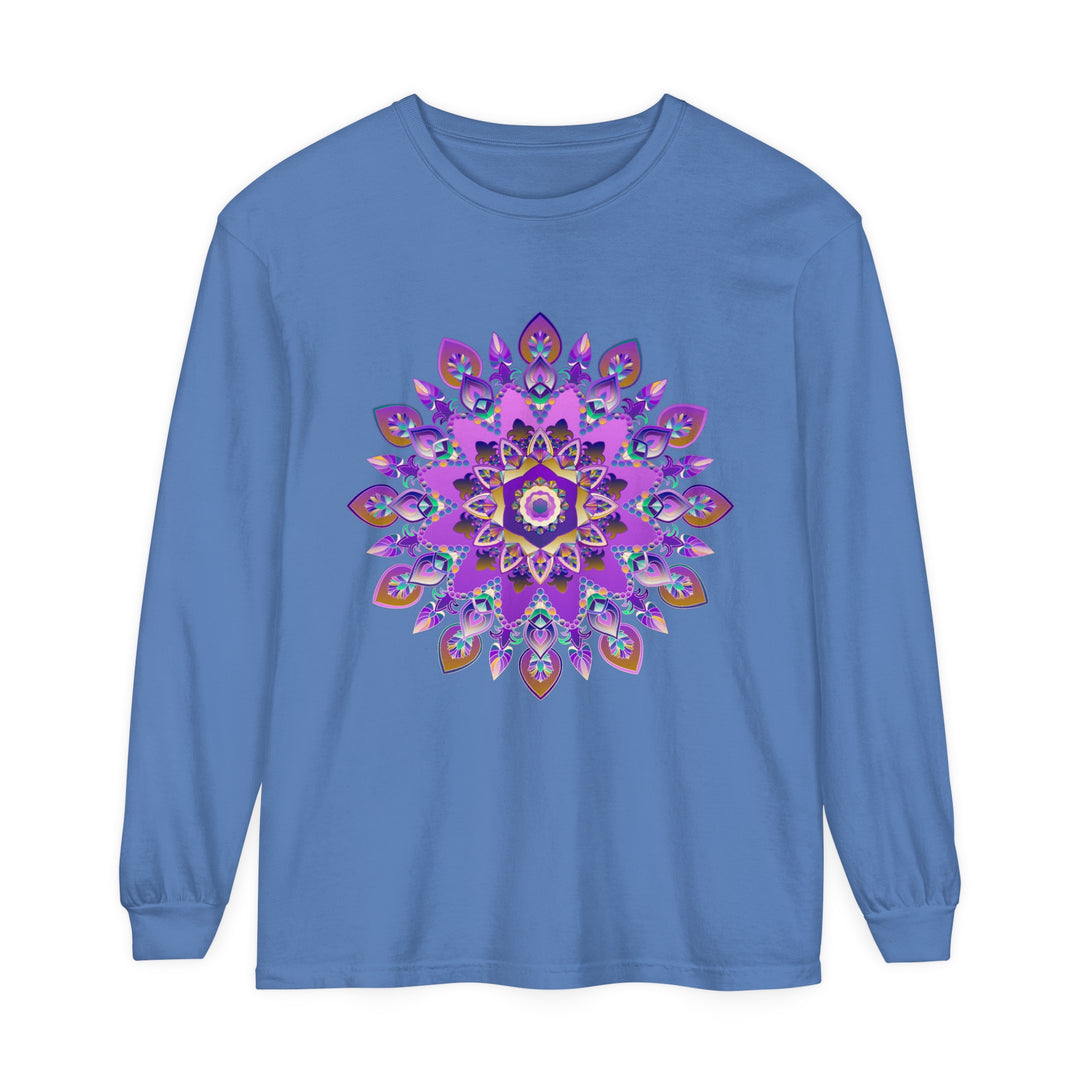 Beautiful purple and gold mandala long sleeve t-shirt with intricate design