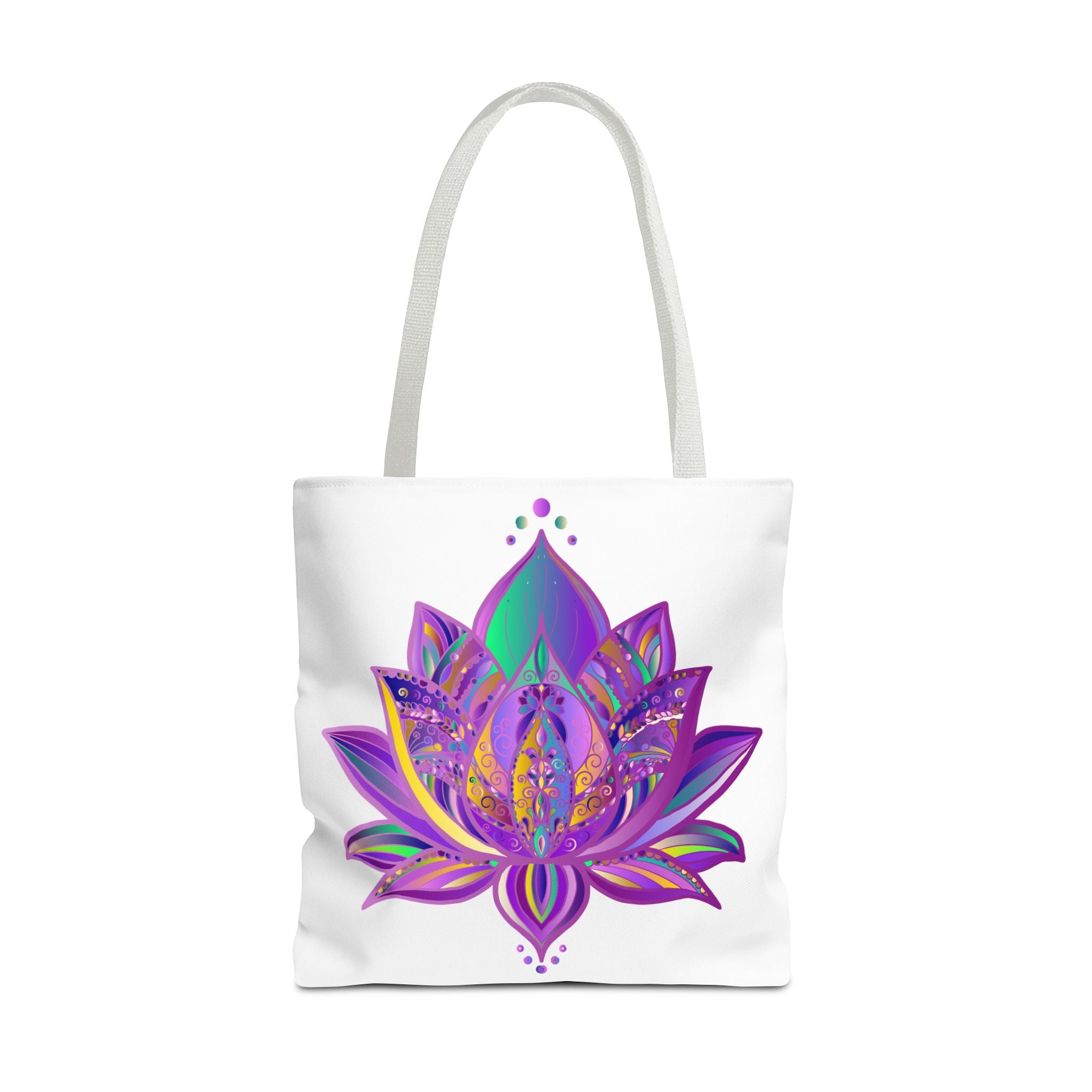 Colorful Mandala Lotus Tote Bag with intricate floral design and spacious interior