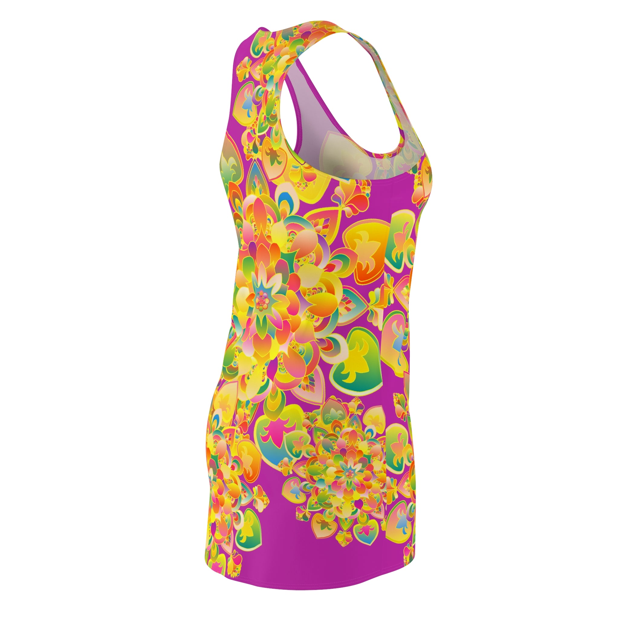 Floral Mandala Racerback Dress — Vibrant Pink & Sunshine All-Over Print