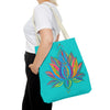 Beautiful azure blue Mandala Lotus Tote Bag with intricate floral design