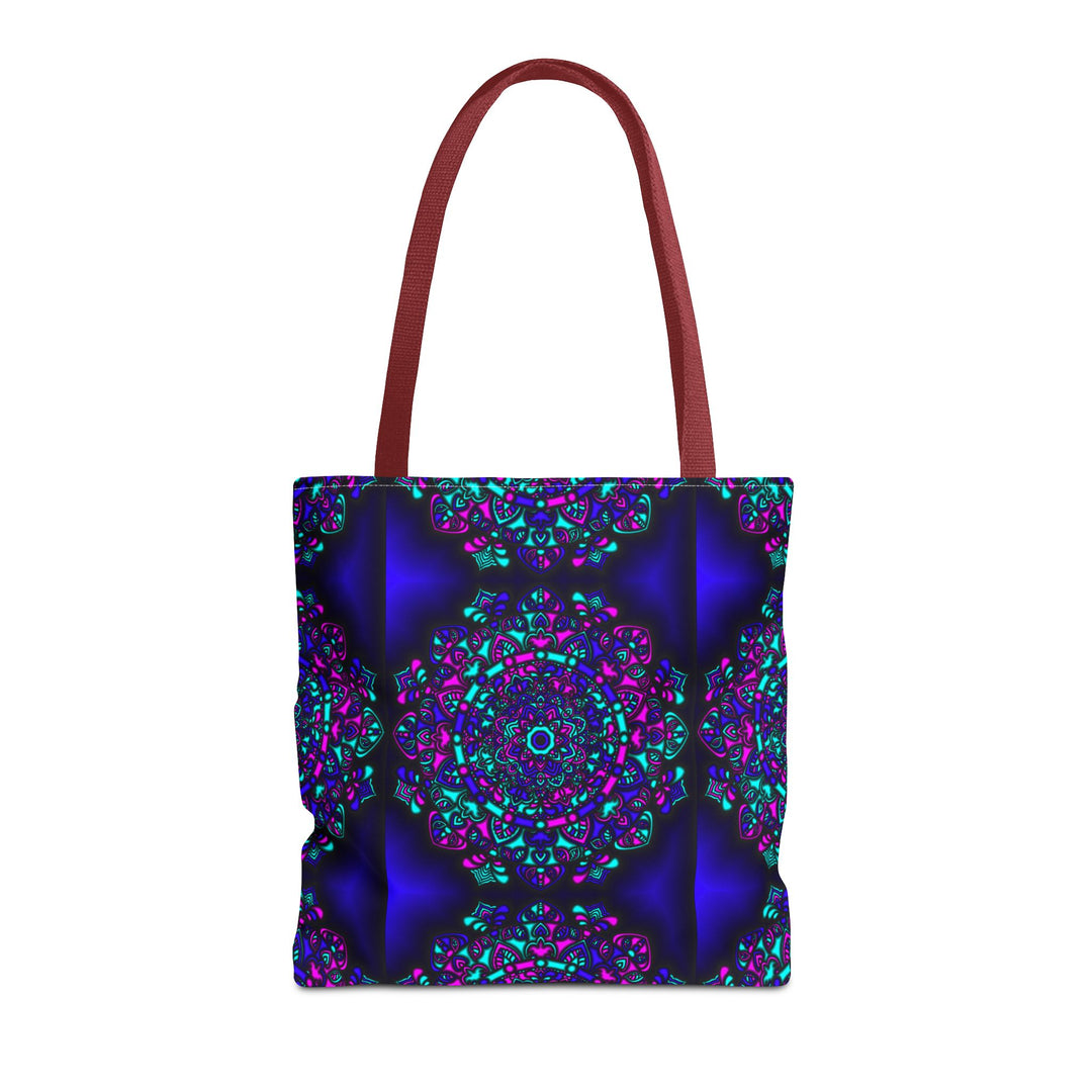 Kaleidoscope Mandala Tote Bag — Vibrant Neon Floral Pattern