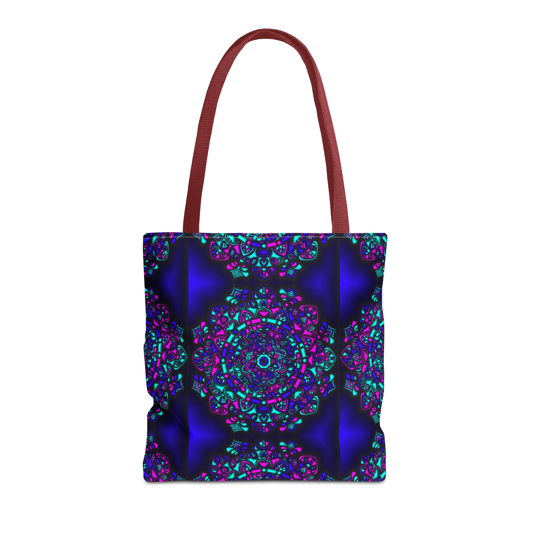 Kaleidoscope Mandala Tote Bag — Vibrant Neon Floral Pattern