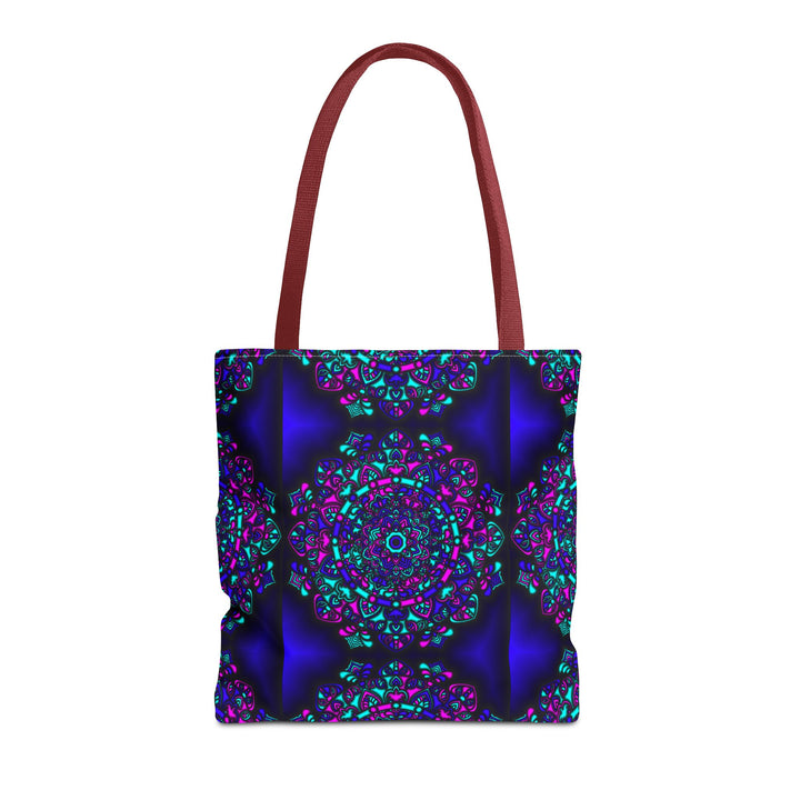 Kaleidoscope Mandala Tote Bag — Vibrant Neon Floral Pattern