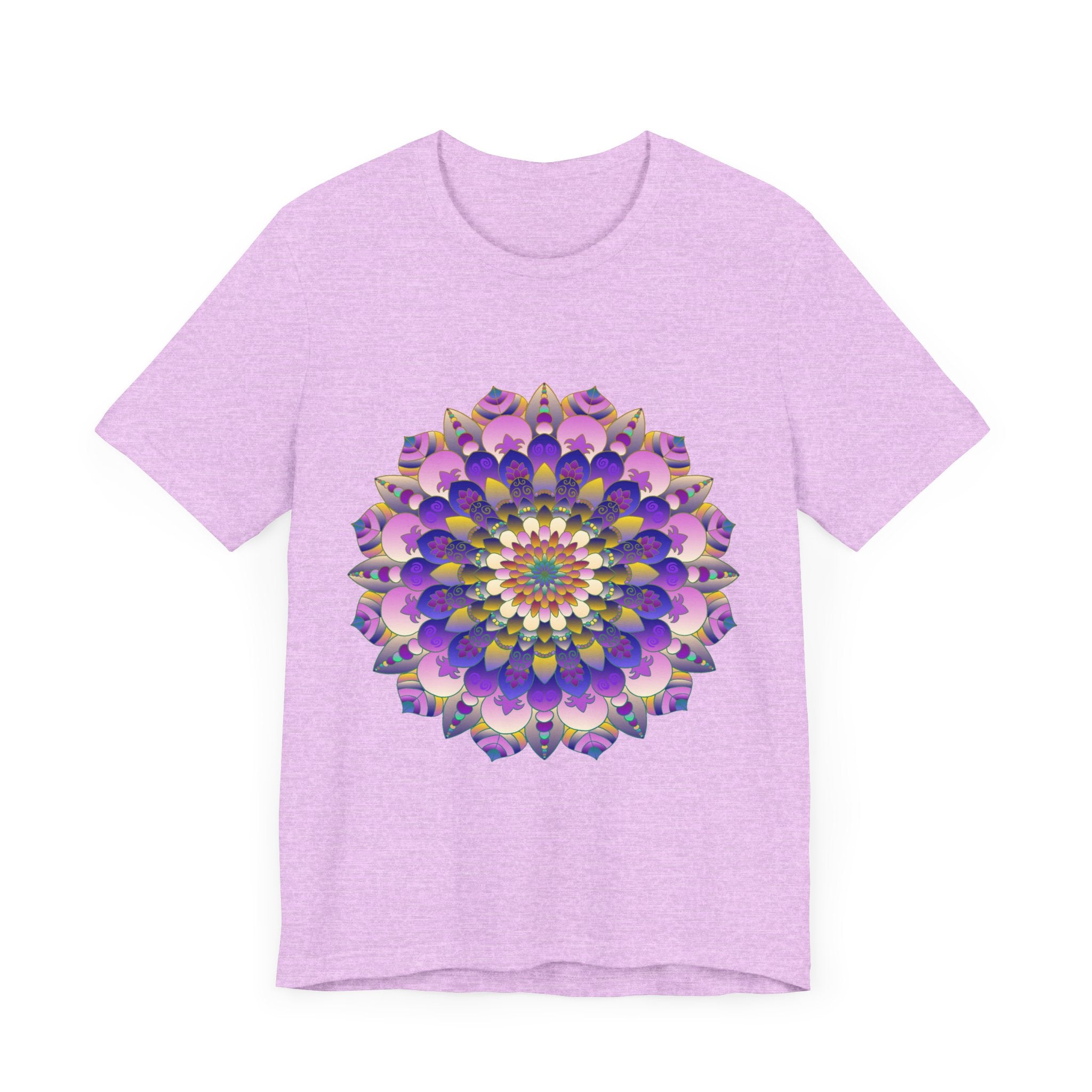 Vivid and captivating mandala flower artwork on a comfortable cotton tee