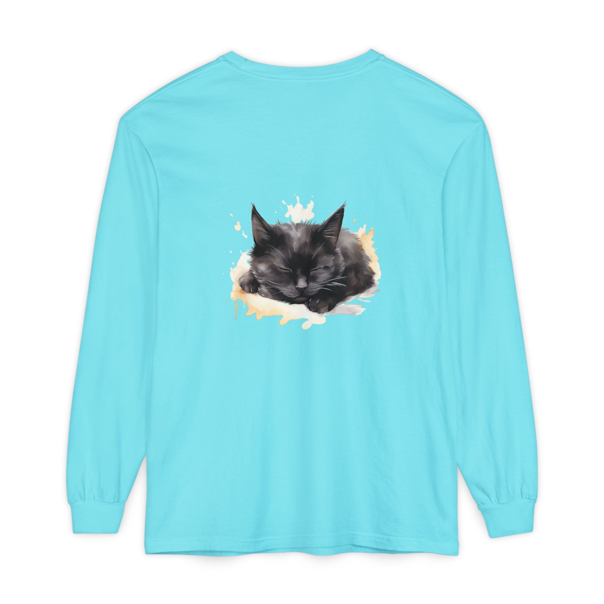 Sleepy Cat Watercolor Long Sleeve T-Shirt