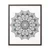 Beautiful mandala handmade black and white wall art on gallery canvas wraps, displayed in a vertical frame