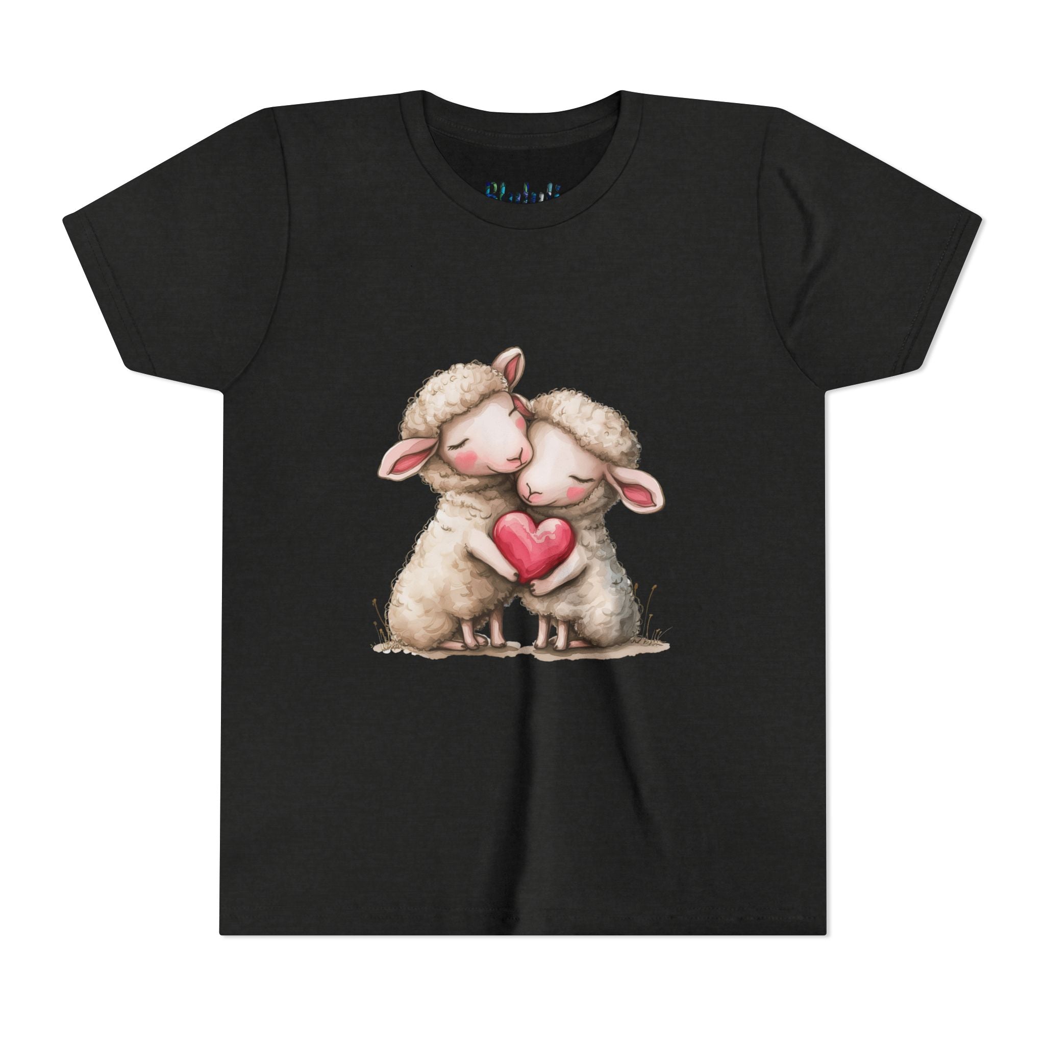 Youth Tee - Cartoon Sheeps Hugging Heart, Cute and Lovely Design