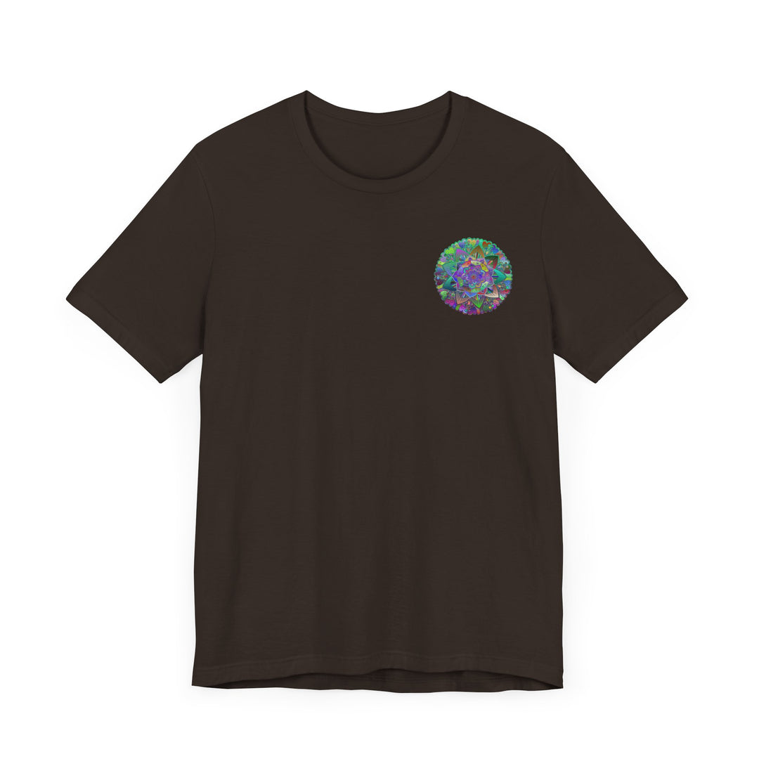 Vibrant and colorful mandala t-shirt promoting inner peace and balance