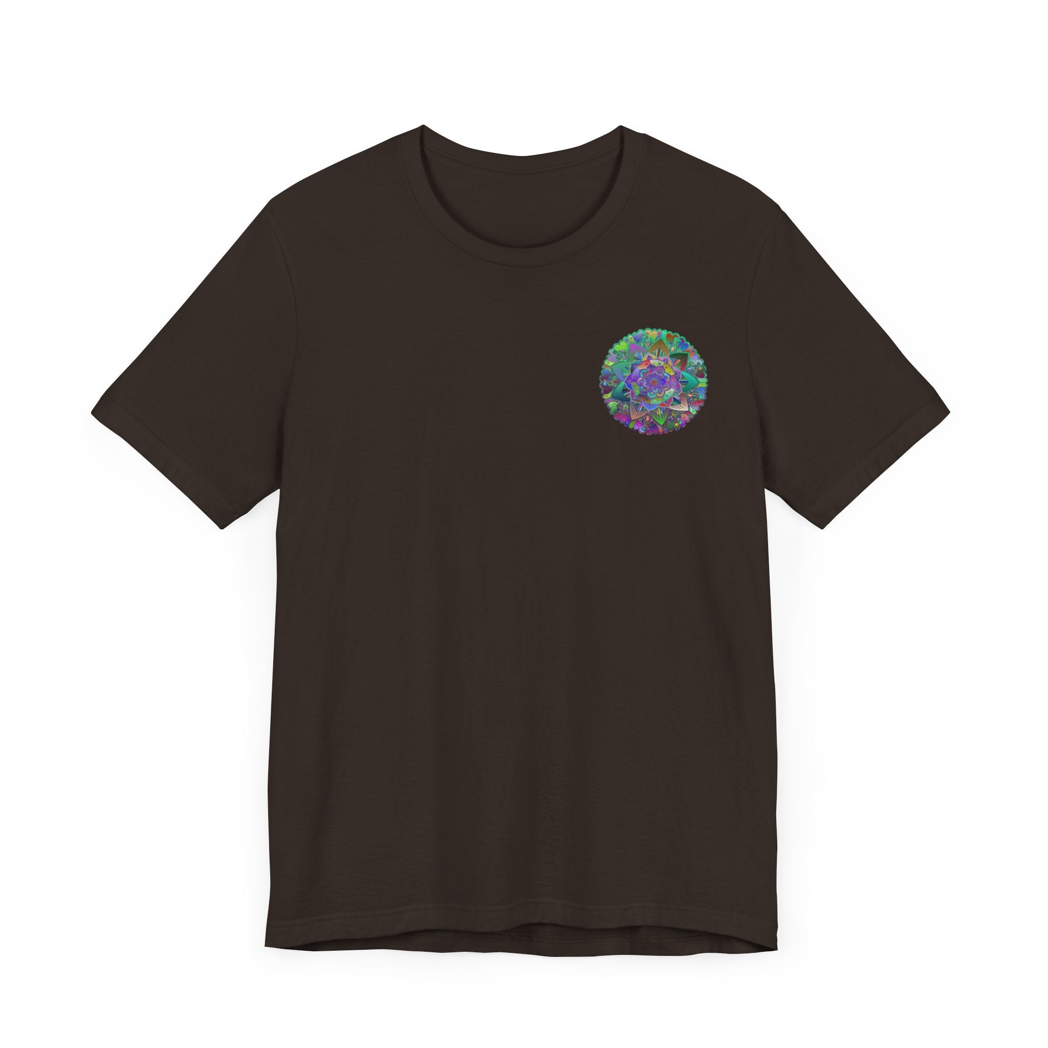 Vibrant and colorful mandala t-shirt promoting inner peace and balance