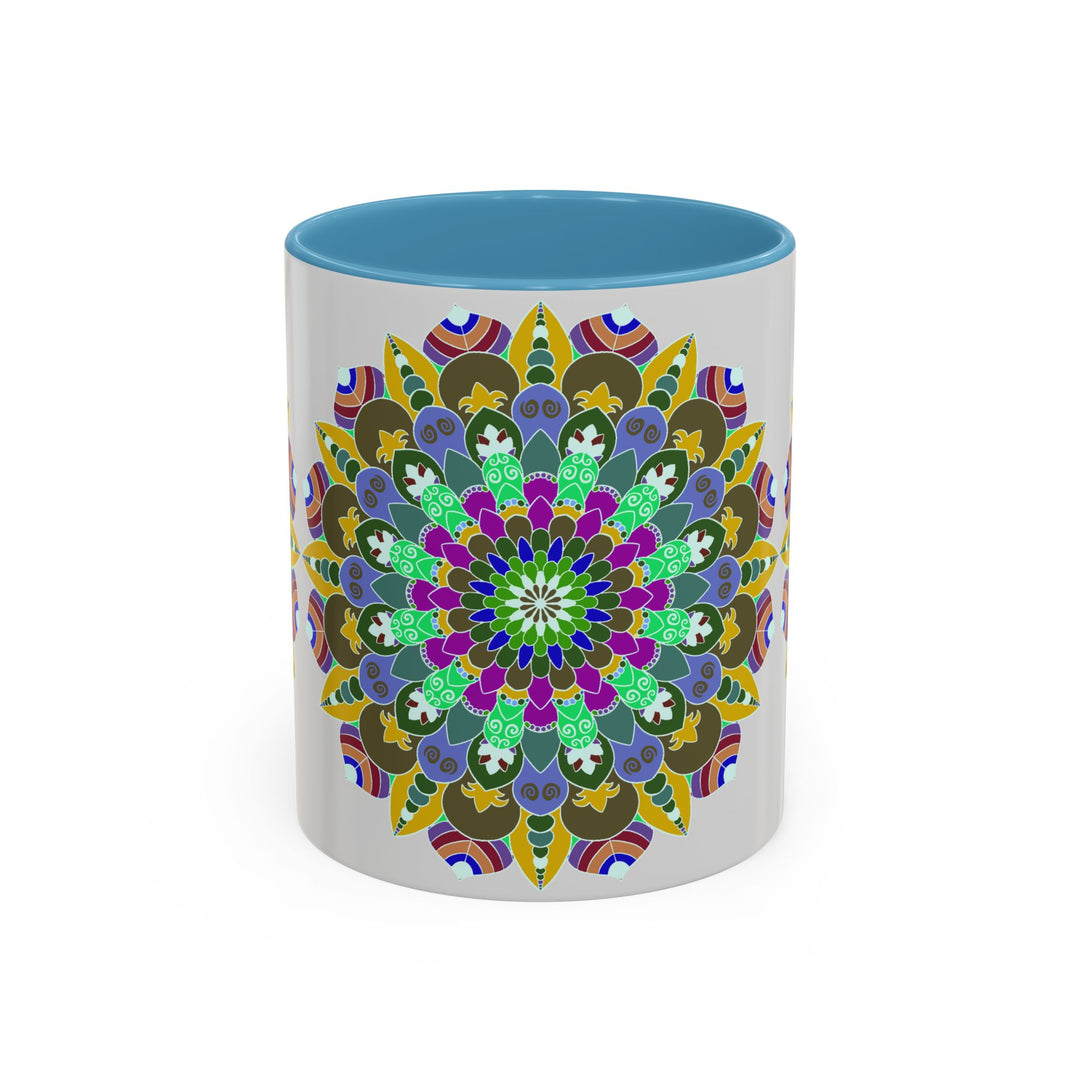 A beautiful ceramic mug featuring a vibrant and calming mandala art design