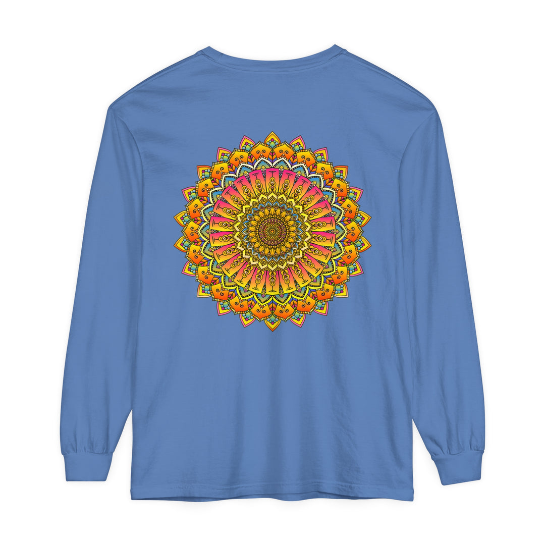 Eye-catching unisex long sleeve t-shirt featuring vibrant and intricate mandala print