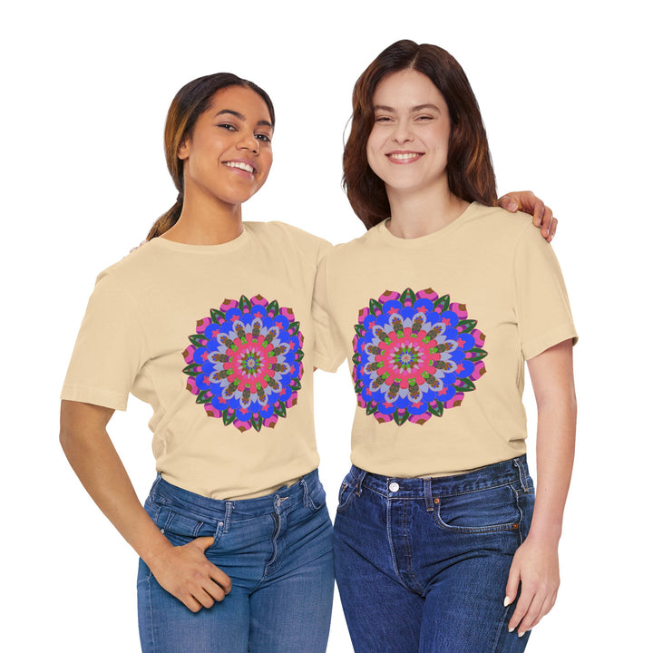 Vibrant and intricate geometric mandala design T-shirt in various colors