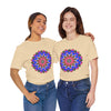 Vibrant and intricate geometric mandala design T-shirt in various colors