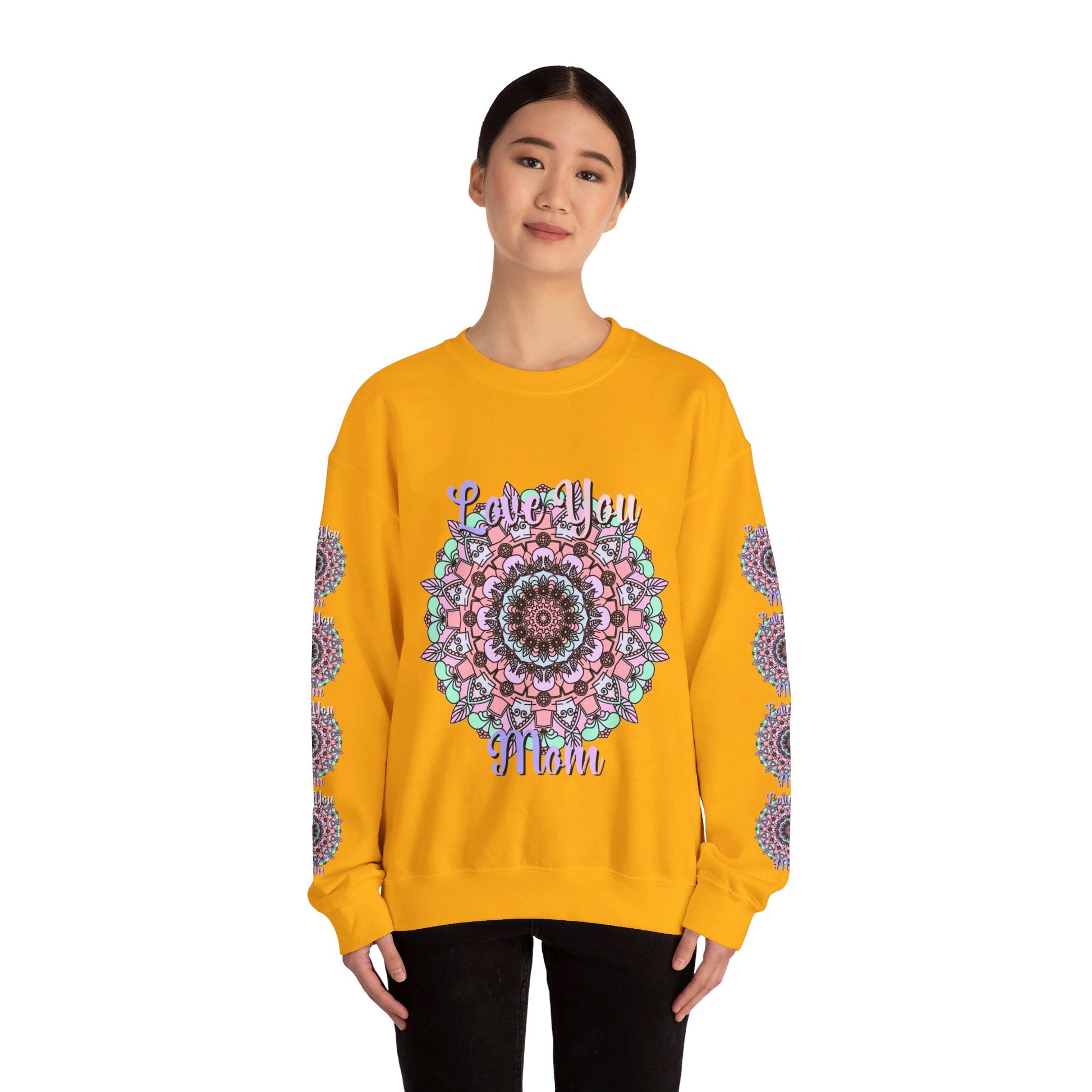 Cozy unisex crewneck sweatshirt with 'Love You Mom' design, perfect birthday gift for Mom, available in various sizes and colors