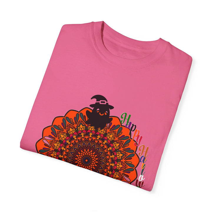 Handmade unisex t-shirt with a pumpkin mandala design, perfect for Halloween