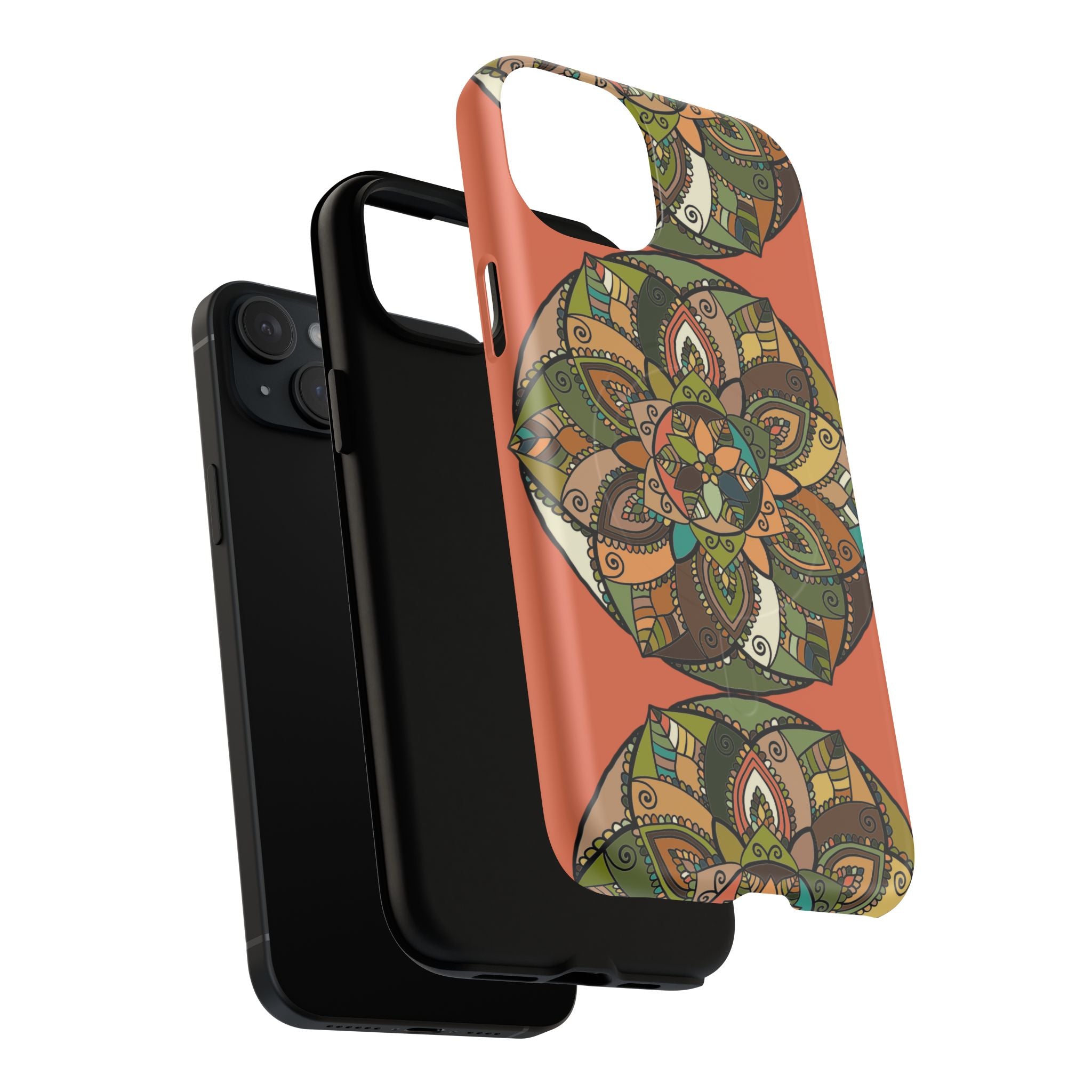 Mandala Floral Tough Magnetic Phone Case — Boho Earth-Tone Protective Cover
