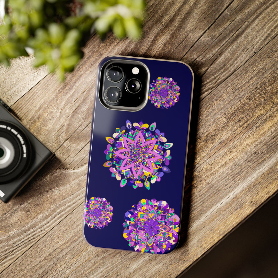 Hand drawn mandala art purple shades phone case with durable and shock absorbent features for ultimate protection and style