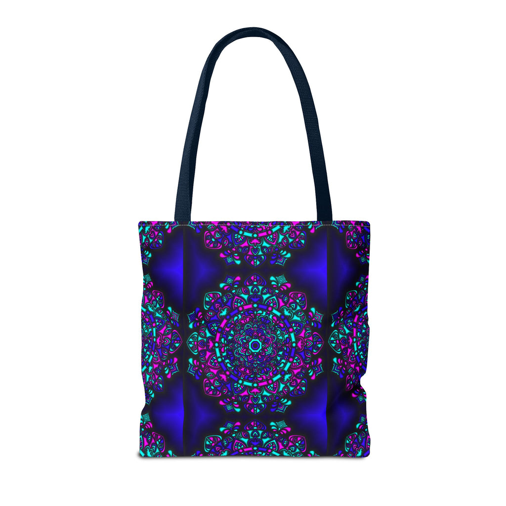 Kaleidoscope Mandala Tote Bag — Vibrant Neon Floral Pattern