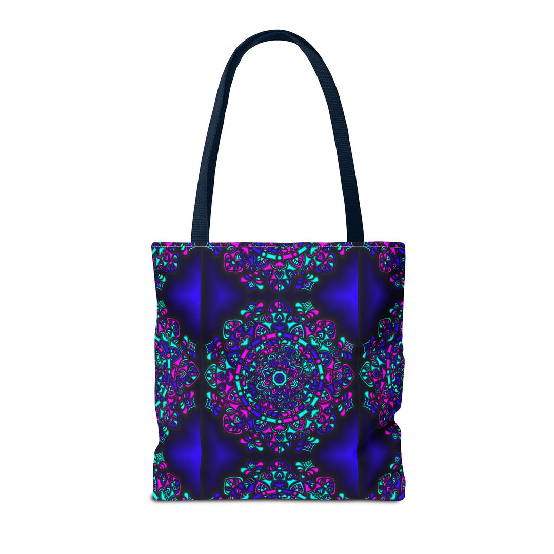 Kaleidoscope Mandala Tote Bag — Vibrant Neon Floral Pattern