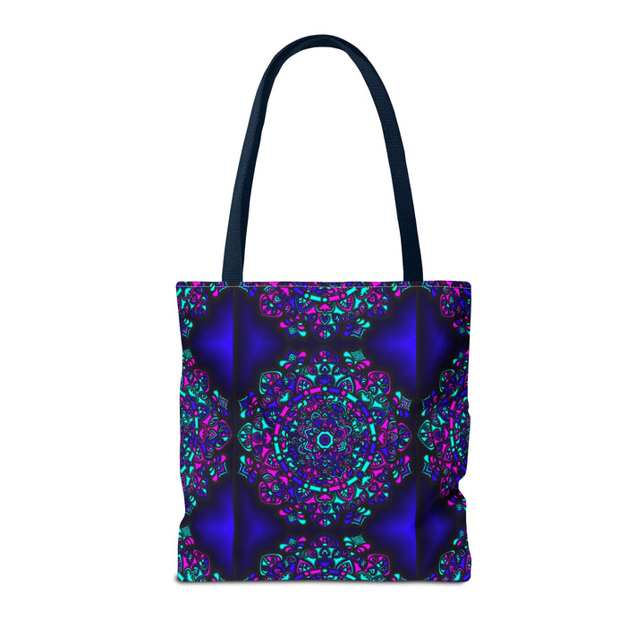 Kaleidoscope Mandala Tote Bag — Vibrant Neon Floral Pattern