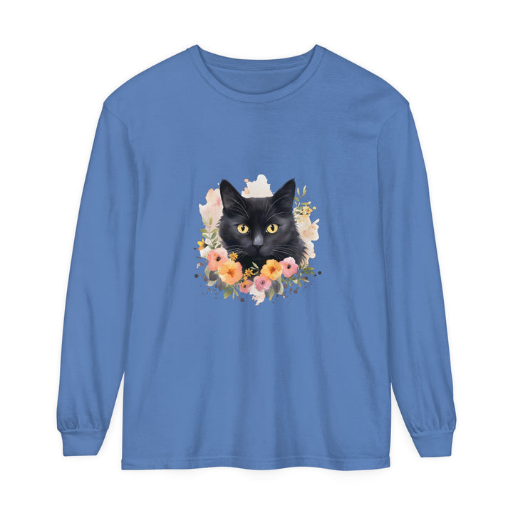 Black Cat Floral Portrait Unisex T-Shirt featuring a unique, intricate design