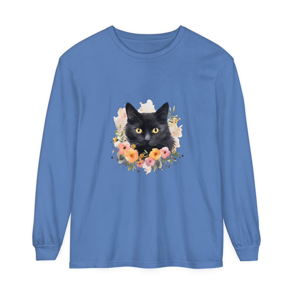 Black Cat Floral Portrait Unisex T-Shirt featuring a unique, intricate design