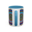 Vibrant Mandala Mug featuring colorful intricate art on a grey background